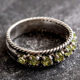 Peridot Vintage Ring - Half Eternity Band - Green Stackable Ring