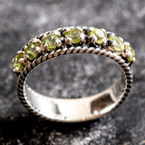 Peridot Vintage Ring - Half Eternity Band - Green Stackable Ring