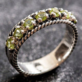 Peridot Vintage Ring - Half Eternity Band - Green Stackable Ring