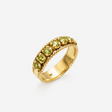 Gold Peridot Ring - Wide Rope Band - Green Eternity Ring