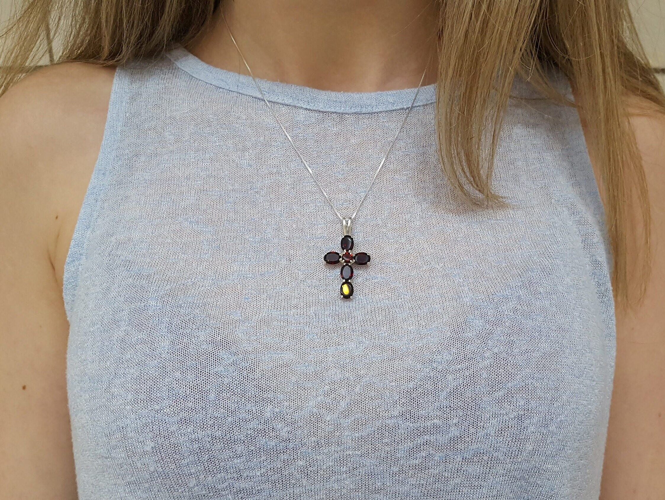 Cross Pendant, Sapphire Pendant, Created Sapphire, Symbolic Pendant, Blue Cross Pendant, Christian Pendant, Blue Pendant, 925 Silver Pendant