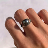 Black Pearl Statement Ring - Split Paved Band - Genuine Pearl Ring