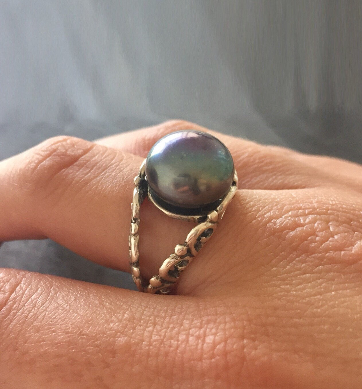 Black Pearl Ring, Natural Pearl Ring, June Birthstone, Vintage Pearl Ring, Vintage Style Ring, June Ring, Black Pearl, Solid Silver Ring