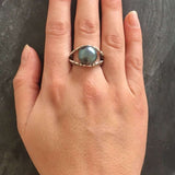 Black Pearl Statement Ring - Split Paved Band - Genuine Pearl Ring