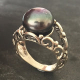 Black Pearl Statement Ring - Split Paved Band - Genuine Pearl Ring