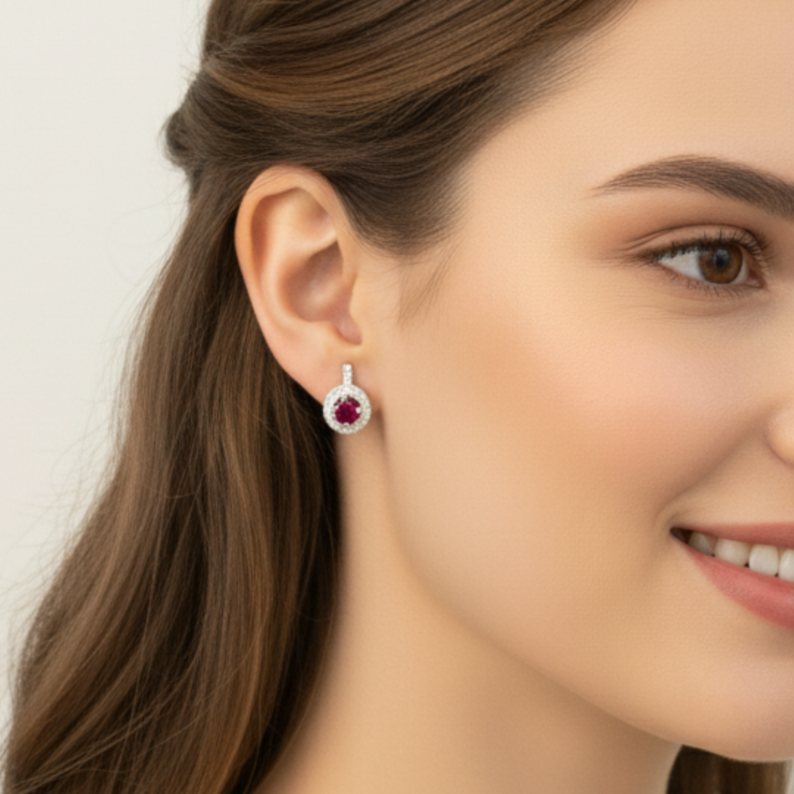 Beautiful 925 Sterling Silver Earrings with Round Natural Ruby, embodying elegance and a perfect July birthday gift choice.
