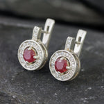 Charming 925 Sterling Silver Earrings with Round Natural Ruby, a thoughtful July birthstone gift for any occasion.