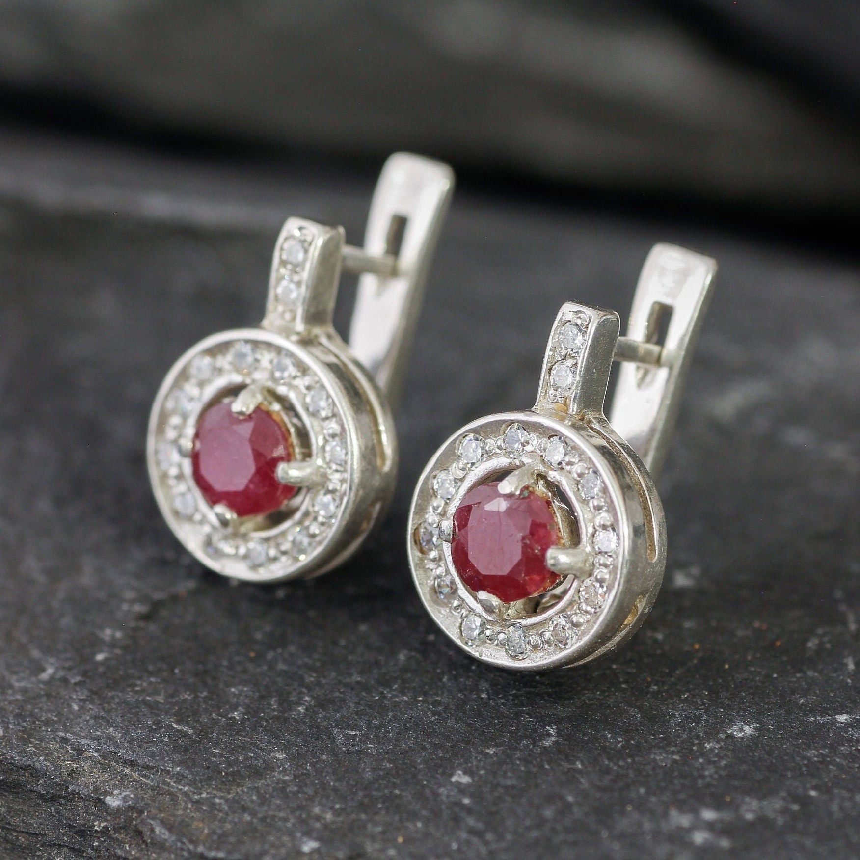 Charming 925 Sterling Silver Earrings with Round Natural Ruby, a thoughtful July birthstone gift for any occasion.