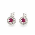 Natural Ruby Earrings made in 925 Sterling Silver with Round Natural Red Ruby in Halo setting, July Birthstone gift idea, symbolizes nobility, purity, and passion, ideal for everyday wear and perfect for birthday gifting and special occasions.