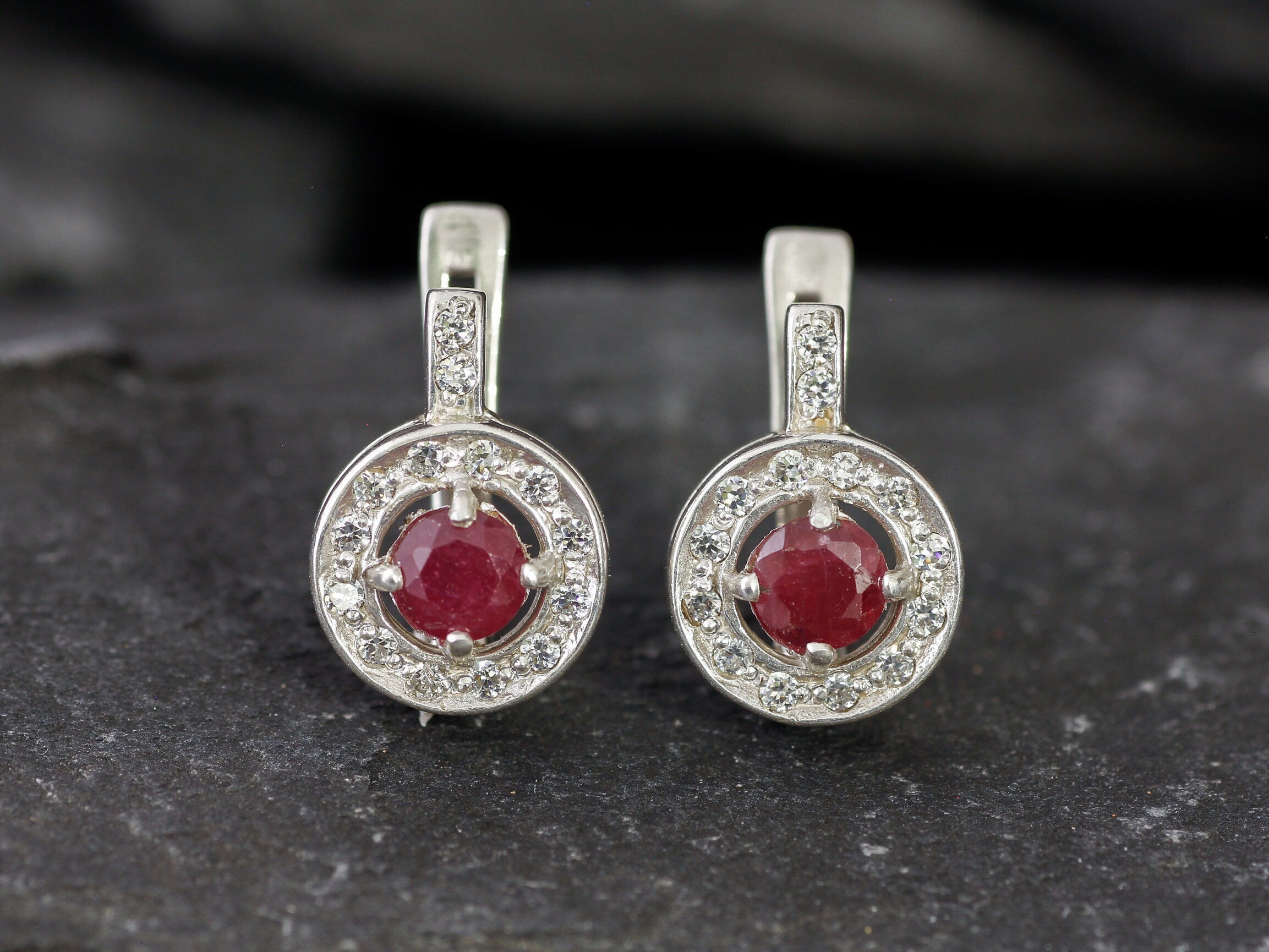 Real Ruby Earrings - Red Cluster Earrings, July Birthstone Earrings