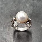 White Pearl Ring, Natural Pearl, Ribbon Ring, June Birthstone, Bow Ring, Vintage Ring, White Ring, Vintage Pearl Ring, Solid Silver Ring