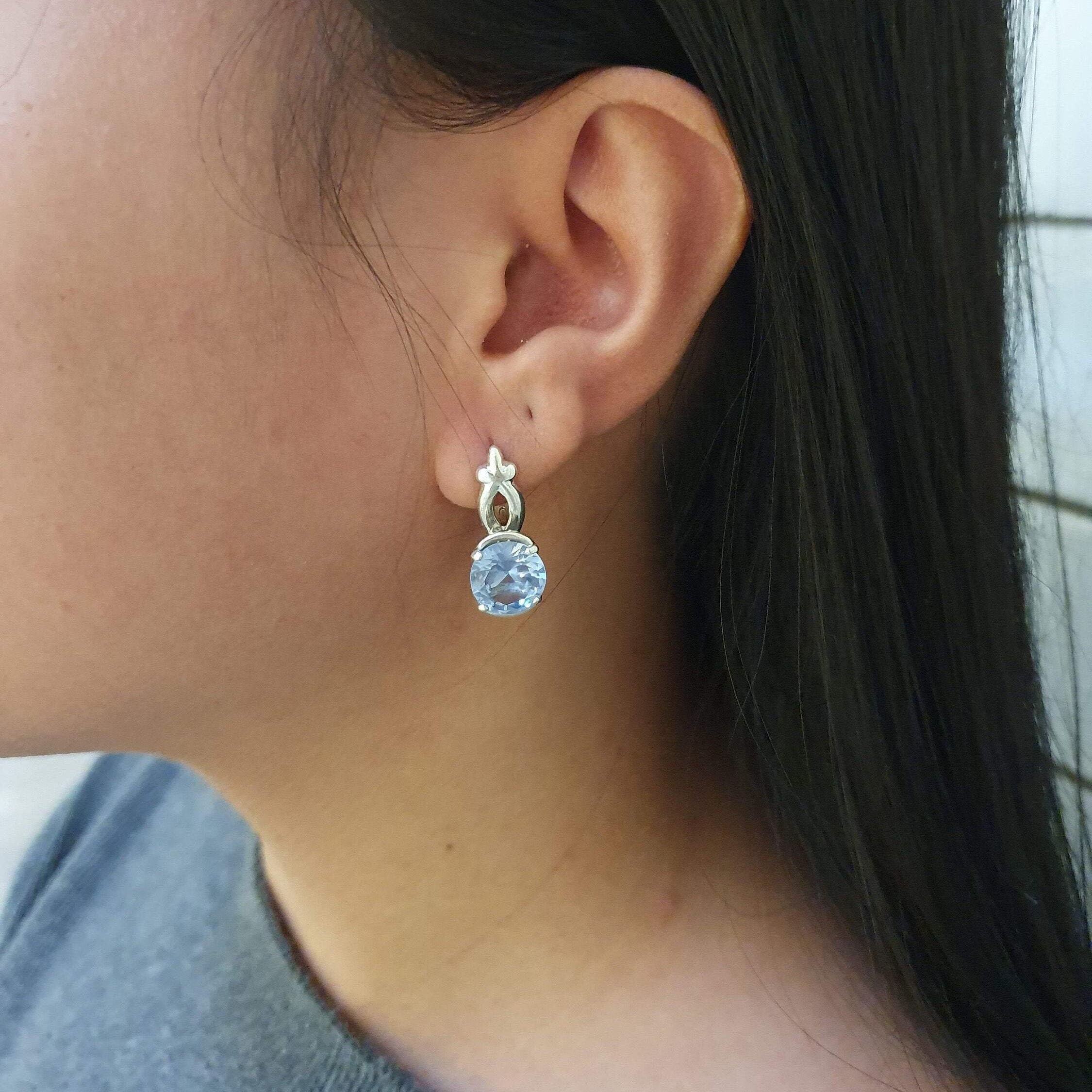 Blue Topaz Earrings, Natural Blue Topaz, Bridal Earrings, Blue Diamond Earrings, Blue Evening Earrings, Summer Silver Earrings, December