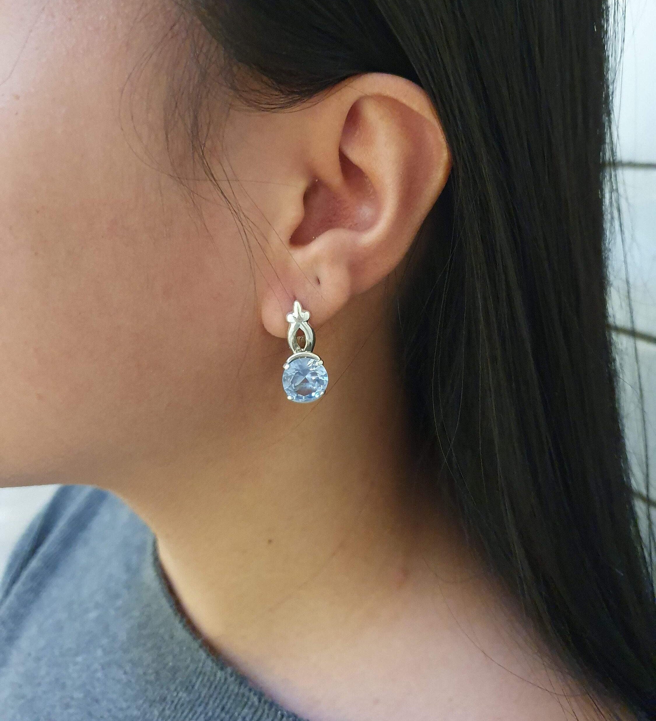Blue Topaz Earrings, Natural Blue Topaz, Bridal Earrings, Blue Diamond Earrings, Blue Evening Earrings, Summer Silver Earrings, December