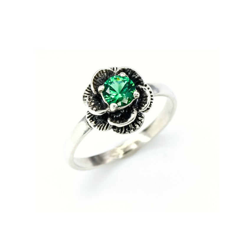 Created Emerald Ring made in 925 Sterling Silver with Round Created Green Emerald in Prong setting, May Birthstone gift idea, symbolizes, ideal for everyday wear and perfect for birthday gifting and special occasions.