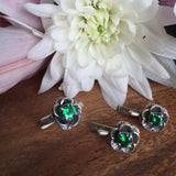 Emerald Flower Ring - Rose Vintage Ring - Dainty Emerald Ring