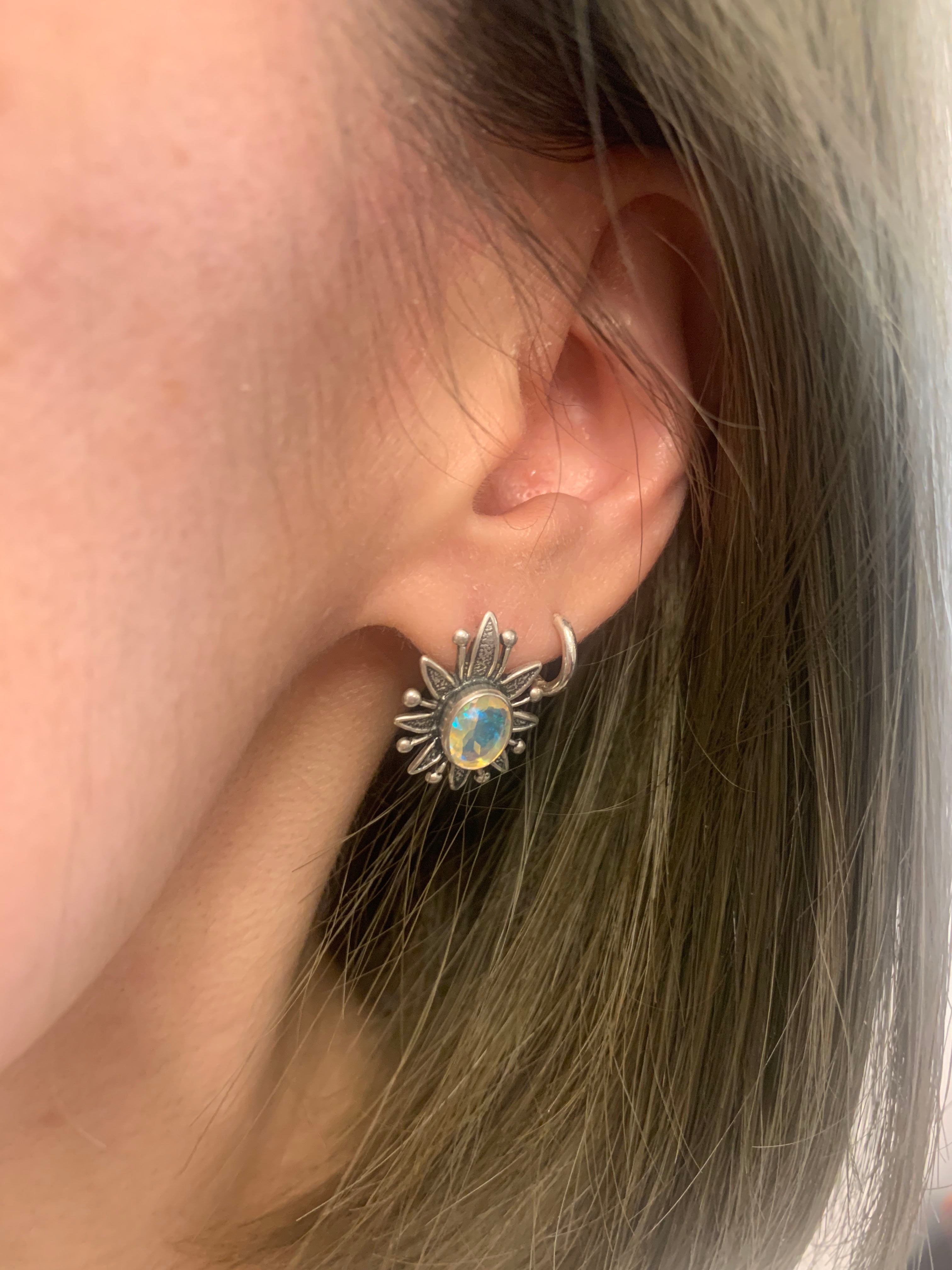 Opal Earrings, Natural Opal, Lotus Earrings, Flower Earrings, October Birthstone, Vintage Earrings, Artistic Earrings, 925 Silver Earrings