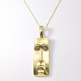 Gold Face Pendant - Long Face Necklace - Gold Statement Necklace