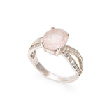 Pink Vintage Gold Ring - Natural Rose Quartz Ring - Split Paved Gold Band