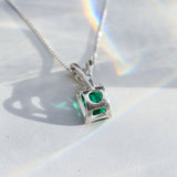 Emerald Cut Pendant, Created Emerald, Dainty Emerald Pendant, Baguette Cut Pendant, Minimalist Pendant, Created Emerald Pendant, 925 Silver