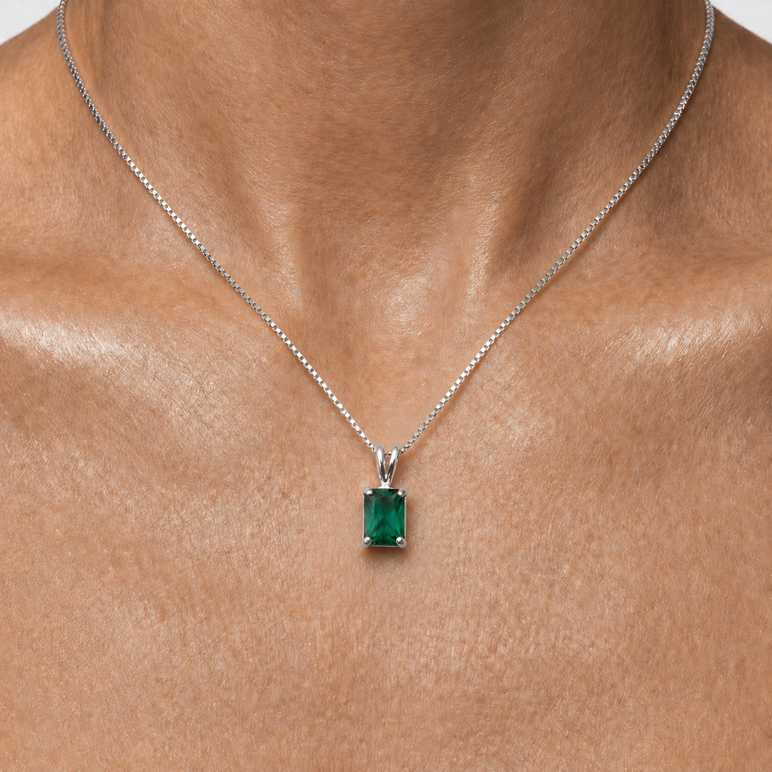 Elegant 925 Sterling Silver Emerald Pendant with created green emerald, perfect for everyday wear and special occasions.
