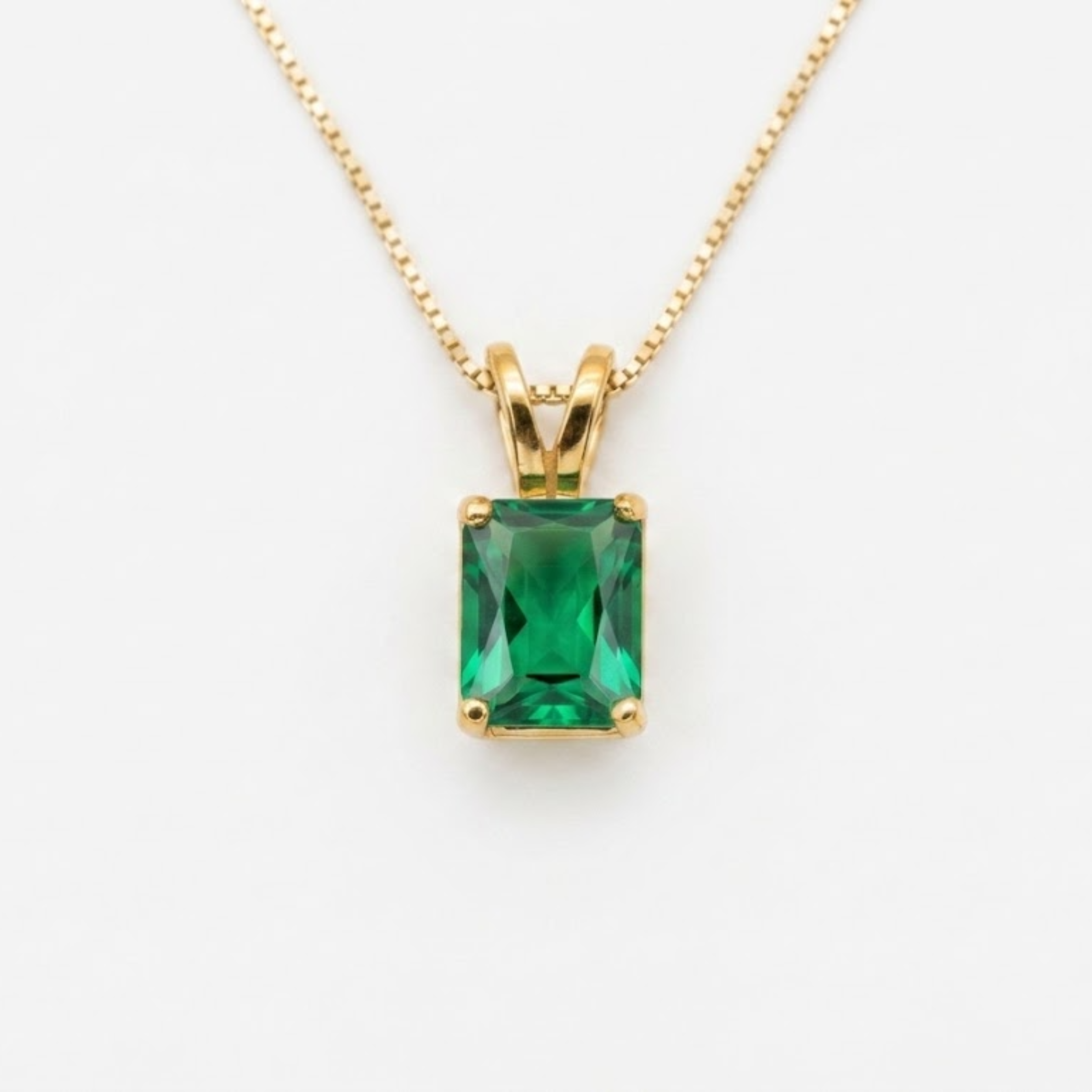 Created Emerald Pendant made in 18k Gold Vermeil with Emerald Created Green Emerald in Prong setting, May Birthstone gift idea, symbolizes, ideal for everyday wear and perfect for birthday gifting and special occasions.