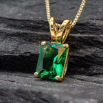 Created Emerald Pendant made in 18k Gold Vermeil with Emerald Created Green Emerald in Prong setting, May Birthstone gift idea, symbolizes, ideal for everyday wear and perfect for birthday gifting and special occasions.