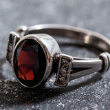 Garnet Ring - Red Oval Ring - Vintage Bezel Ring