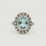 Aquamarine Victorian Ring - Blue Gemstone Ring - Aquamarine Halo Ring