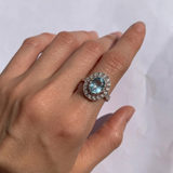 Aquamarine Victorian Ring - Blue Gemstone Ring - Aquamarine Halo Ring