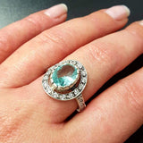 Aquamarine Victorian Ring - Blue Gemstone Ring - Aquamarine Halo Ring