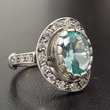 Aquamarine Victorian Ring - Blue Gemstone Ring - Aquamarine Halo Ring