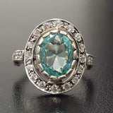 Aquamarine Victorian Ring - Blue Gemstone Ring - Aquamarine Halo Ring