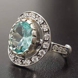 Aquamarine Victorian Ring - Blue Gemstone Ring - Aquamarine Halo Ring