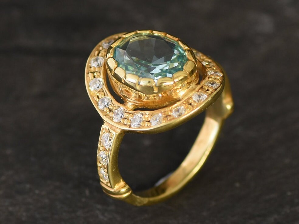 Antique Ring, Created Aquamarine, Aquamarine Ring, Blue Vintage Ring, Ocean Blue Ring, Outstanding Ring, 925 Silver Ring, Inspirational Ring(1)