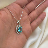 Aquamarine Victorian Necklace - Blue Gemstone Pendant - Aquamarine Halo Necklace