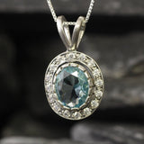 Aquamarine Victorian Necklace - Blue Gemstone Pendant - Aquamarine Halo Necklace