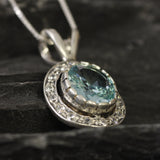 Aquamarine Victorian Necklace - Blue Gemstone Pendant - Aquamarine Halo Necklace