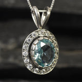 Aquamarine Victorian Necklace - Blue Gemstone Pendant - Aquamarine Halo Necklace