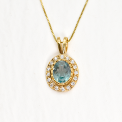 Gold Aquamarine Pendant - Blue Aquamarine Necklace, Gold Oval Pendant