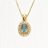 Aquamarine Victorian Necklace - Blue Gemstone Pendant - Aquamarine Halo Necklace