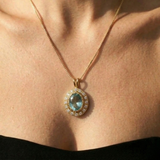 Gold Aquamarine Pendant - Blue Aquamarine Necklace, Gold Oval Pendant