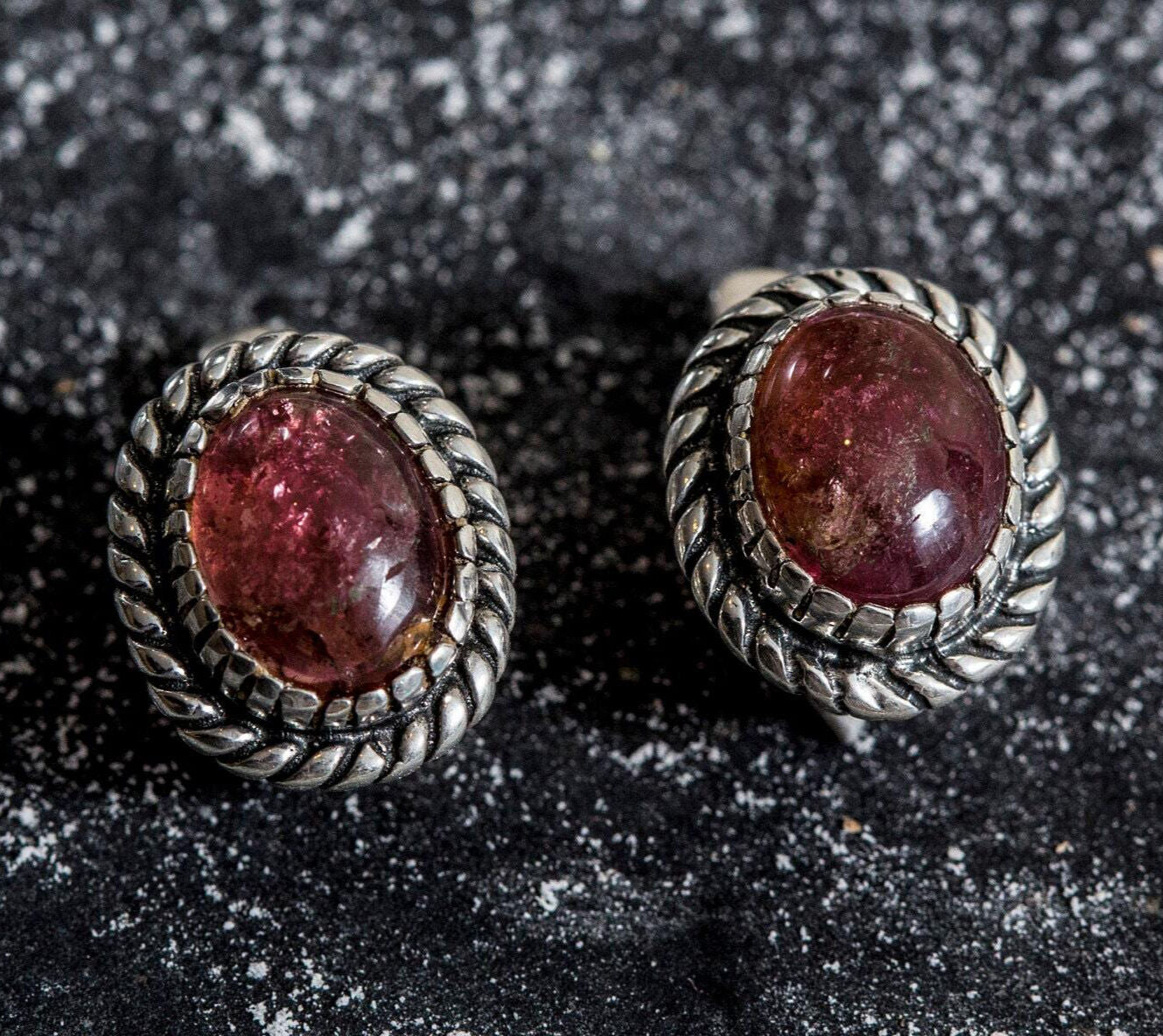 Pink Tourmaline Earrings, Tourmaline Earrings, Tourmaline Studs, October Birthstone, Vintage Silver Earrings, Pink Earrings, Big Tourmaline