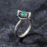 Emerald Ring, Flower Ring, Natural Emerald Ring, Rose Ring, Natural Emerald, May Birthstone Ring, Vintage Silver Ring, Real Emerald, Rose