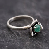 Emerald Ring, Flower Ring, Natural Emerald Ring, Rose Ring, Natural Emerald, May Birthstone Ring, Vintage Silver Ring, Real Emerald, Rose