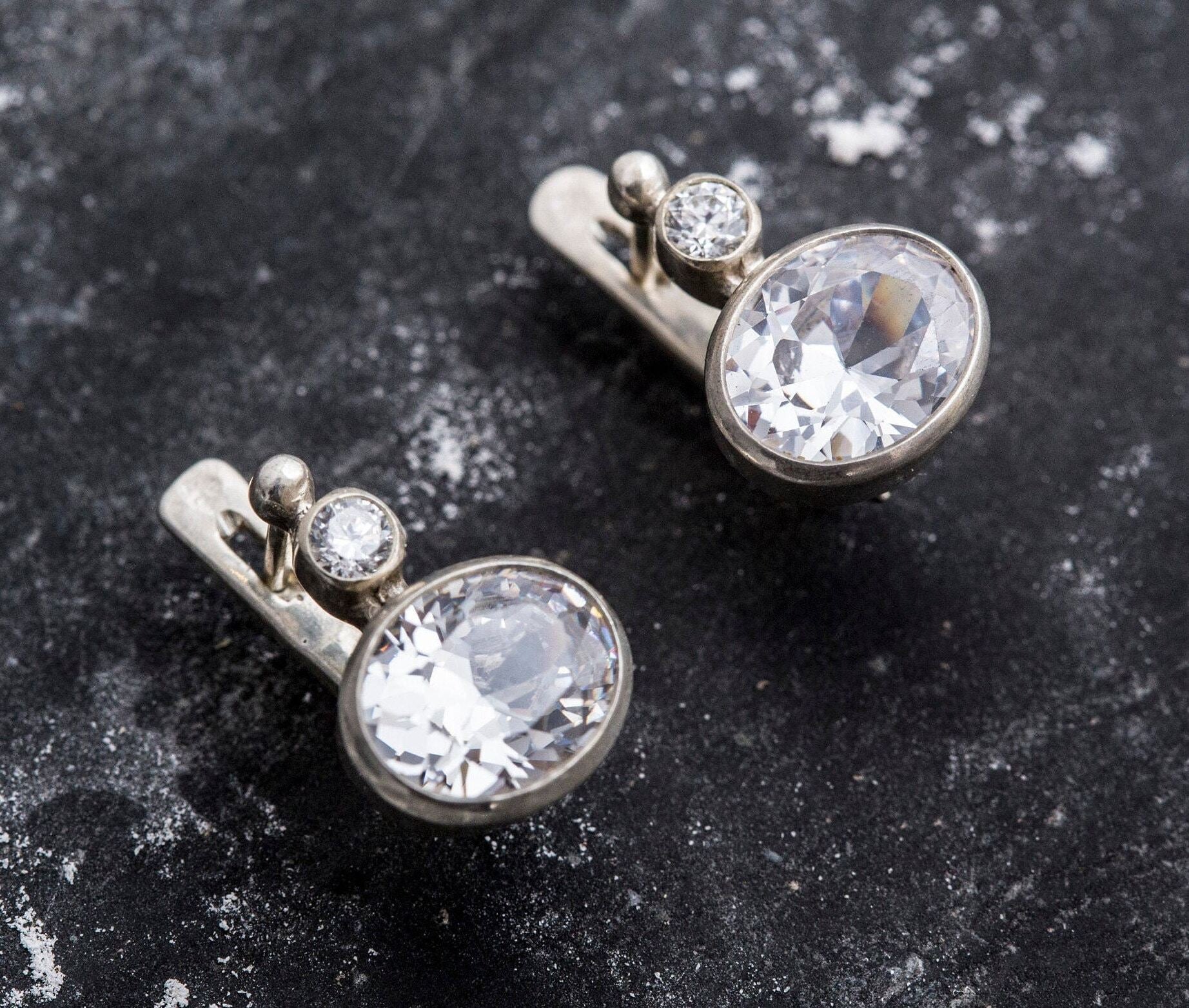 Vintage Earrings, Diamond Earrings, Created Diamond, Bridal Earrings, 3 Carat Diamond, Bridal Diamond Earrings, CZ Diamonds, Solid Silver