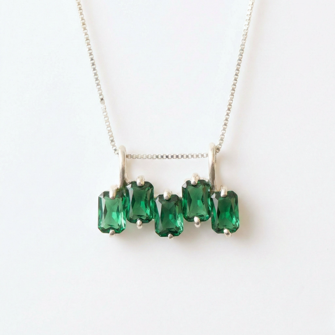 Created Emerald Pendant made in 925 Sterling Silver with Emerald Created Green Emerald in Cluster setting, May Birthstone gift idea, symbolizes, ideal for everyday wear and perfect for birthday gifting and special occasions.
