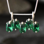 Emerald Pendant, Created Emerald, Emerald Cut Pendant, Green Baguette Pendant, Asymmetric Pendant, Minimalist Pendant, 925 Silver Pendant