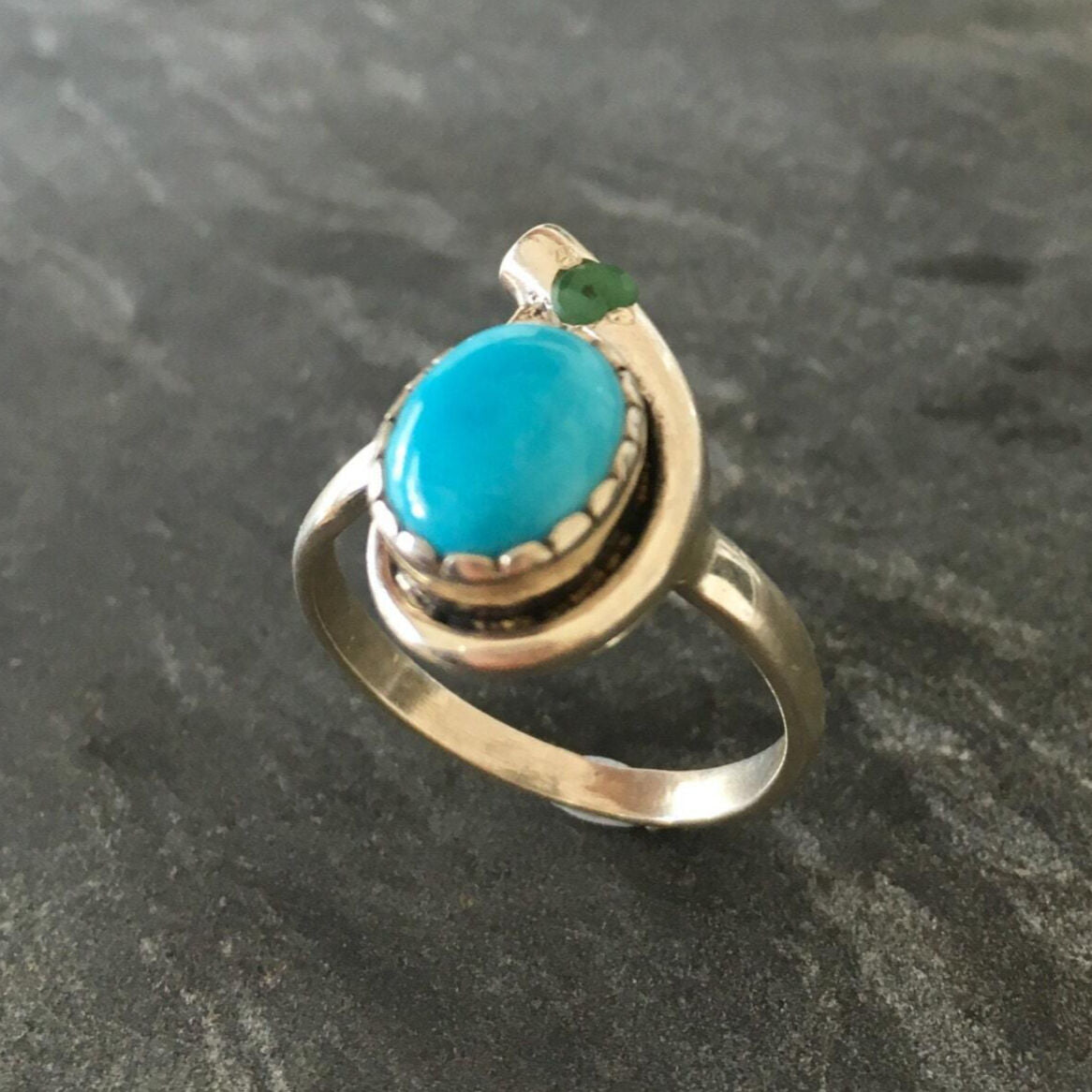Turquoise Ring, Natural Turquoise, December Birthstone, Natural Emerald Ring, Arizona Turquoise, Vintage Ring, May Birthstone, Solid Silver