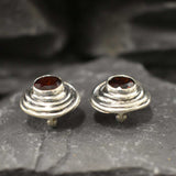 Garnet Earrings, Natural Garnet, January Birthstone, Swirl Earrings, Vintage Earrings, Red Garnet Studs, Spiral Studs, Solid Silver Earrings