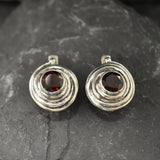 Garnet Earrings, Natural Garnet, January Birthstone, Swirl Earrings, Vintage Earrings, Red Garnet Studs, Spiral Studs, Solid Silver Earrings